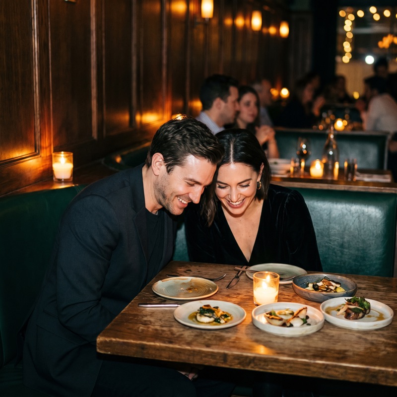 Couple at a candlelit tasting dinner