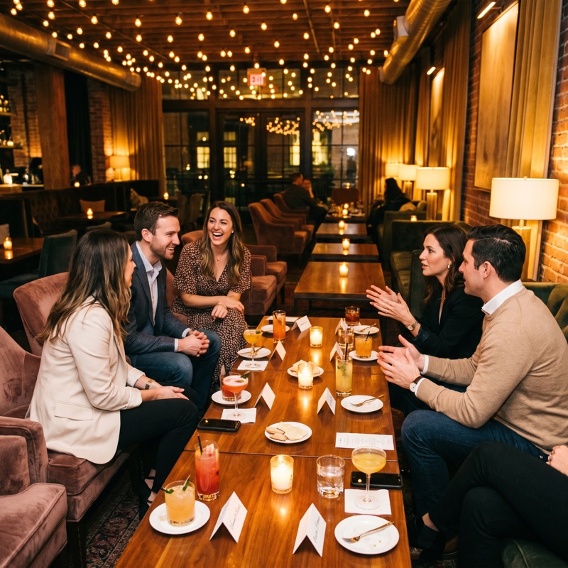 Singles mixer in a warm lounge