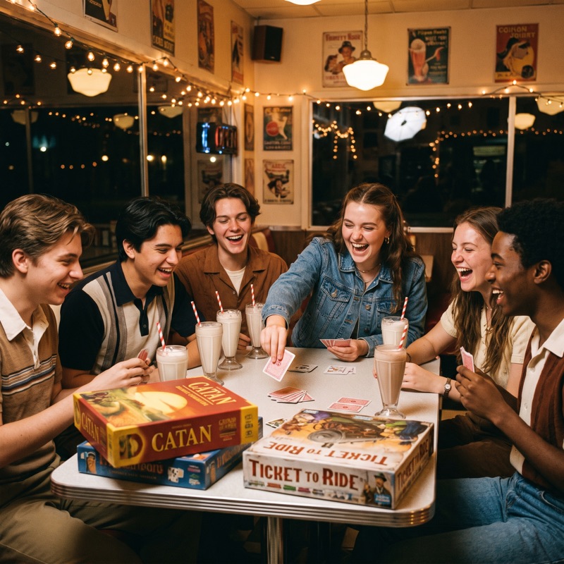 Teens laughing over board games